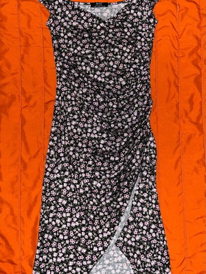 Bershka floral wrap-style midi dress, black and multicolor