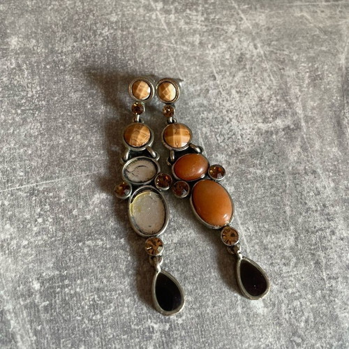 Dangling earrings used with multicolored stones, missing 2 stones
