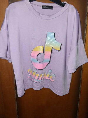 Crop top kids short-sleeve shirt like new, purple, size 140 cm