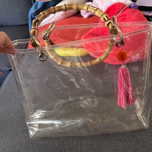 Vintage transparent handbag with plastic and bone handles like new