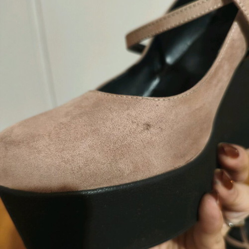 Suede pink platform shoes used with crisscross strap, size 40