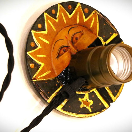 Art Decor Sun Table Lamp with Teak Wood Base and 2800K Warm Light
