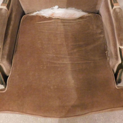 Wooden armchair vintage used with velvet upholstery