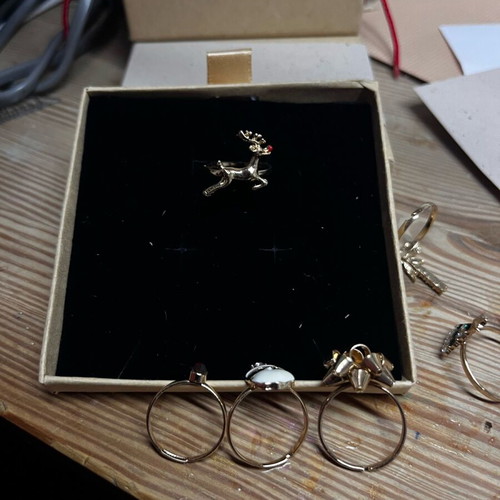 Christmas rings set of 6 new, metal with enamel