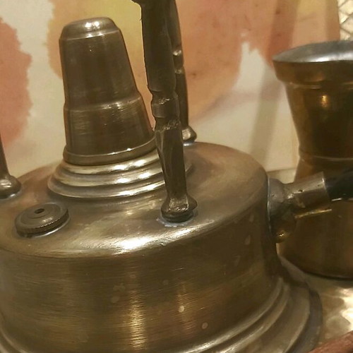 Coffee set vintage 3pcs brass, like new, kamineto, briki, tray