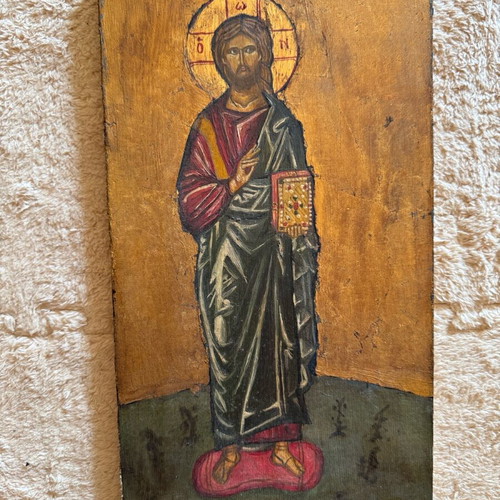 Handmade Christ icon used with traditional iconography powder