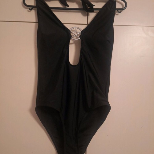 Μαγιό ολόσωμο goth medium μαύρο καινούργιο, ελαστικό, δετό