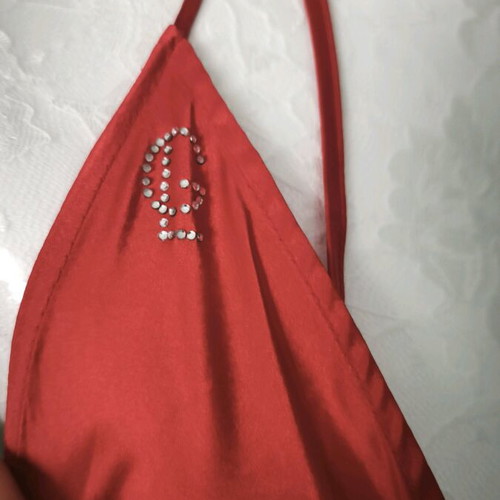 Lingerie red satin nightdress used, mini with V neckline and halter neck