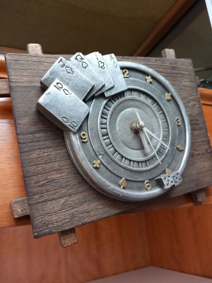 Wooden wall clock new with playing card and dice decor