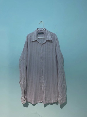 Men's linen slim shirt used, beige pink, size L