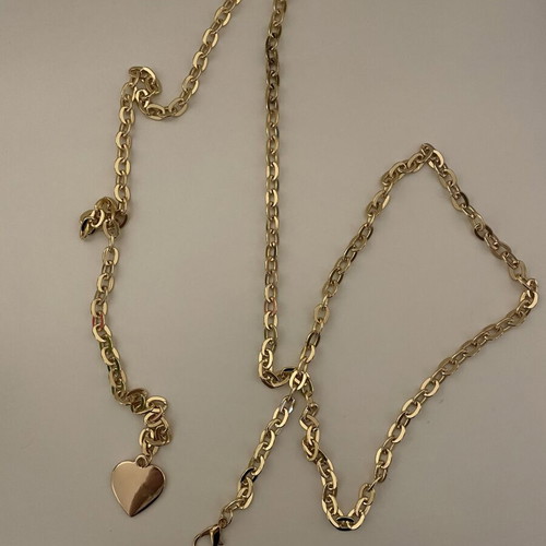 Long Gold Chain Belt with Heart Pendant 150 cm New