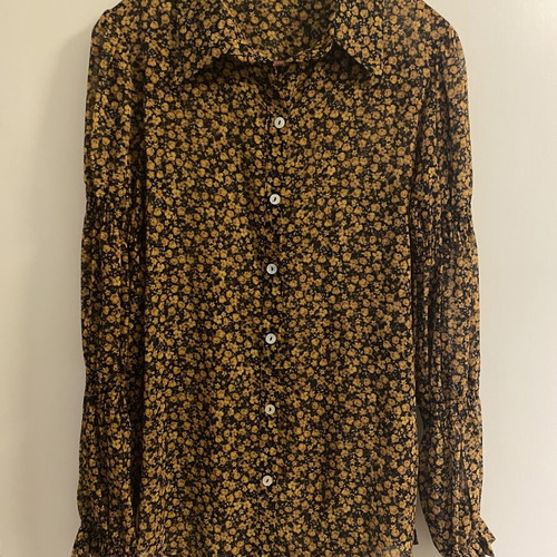 Zara floral shirt with puff sleeves, like new, black and orange