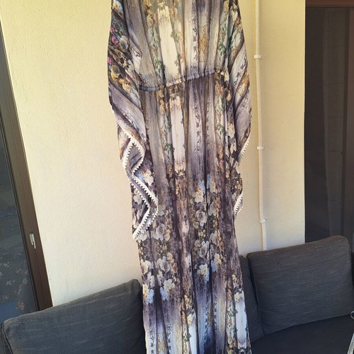 Maxi caftan dress Shine 2gether like new, size S-M, beige and purple
