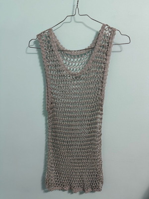 Knitted transparent top with beads Y2K style used, grey nude