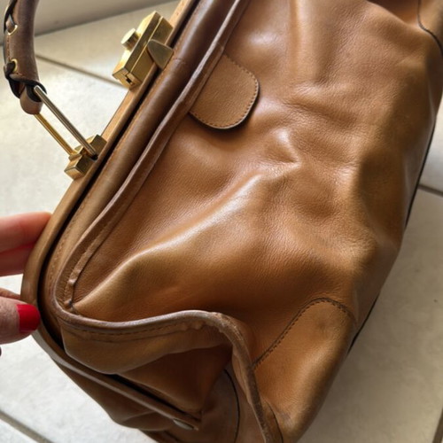 Leather handbag used vintage beige