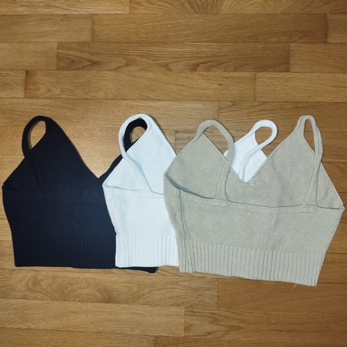 Set of 3 knitted crop tops like new, black white beige