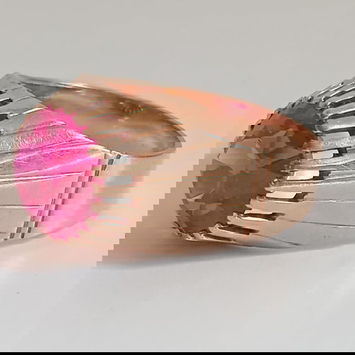 Μεγάλο χρυσό δαχτυλίδι 14κ. με πανέμορφο συνθετικό ρουμπίνι 6,78γρ.