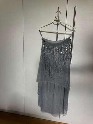 Stradivarius asymmetrical skirt with rhinestones like new, grey silver