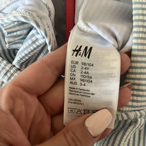 H&M striped one-piece swimsuit for 2-3 years old used, white and blue