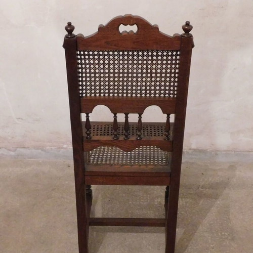 Wood-carved wicker chairs used, set of four, French made