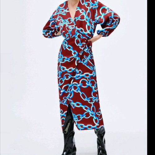 Zara dress new, burgundy with blue, size S-M