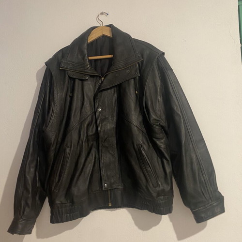 Vintage Italian men's leather jacket used, black, size L