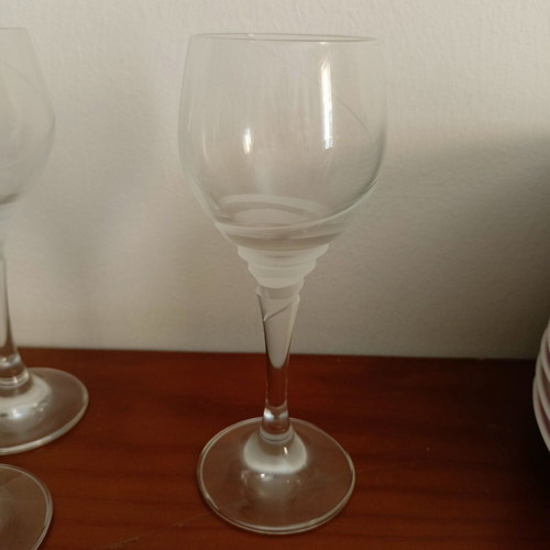Vintage set of 48 stemmed glasses with swirl engraving for 12 people