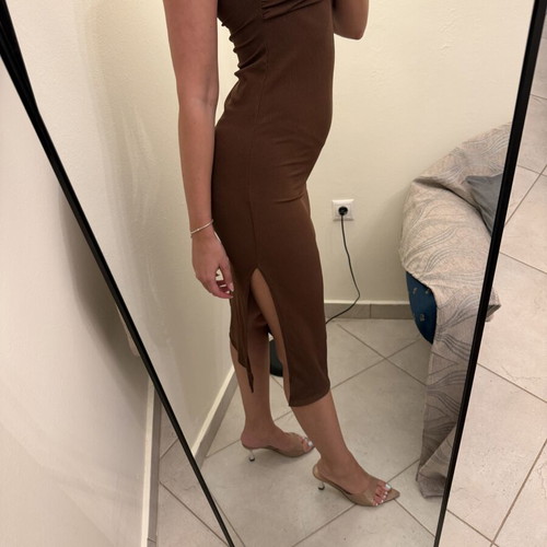 Brown strapless midi dress, one size