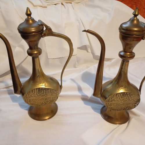Vintage Oriental Brass Dallah Coffee Pots Set of 2 used