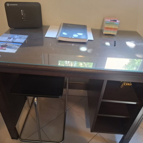 IKEA Wegen desk with bookshelf, glass top