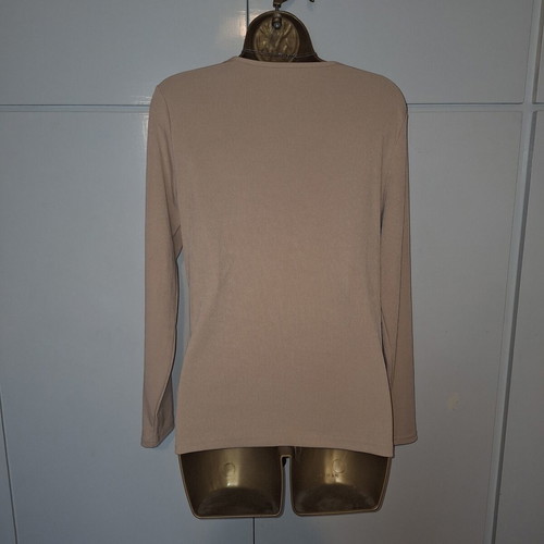 Beige soft ribbed top blouse t-shirt size large