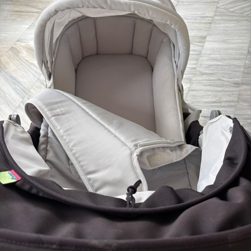 Maclaren Techno XLR stroller used with accessories and carrycot