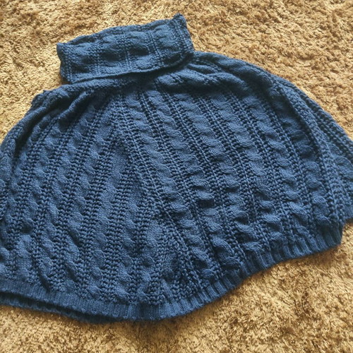 Wool knitted poncho turtleneck like new, blue, for S/M