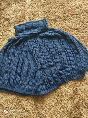 Wool knitted poncho turtleneck like new, blue, for S/M