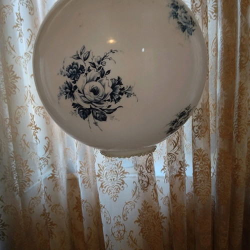 Opaline ceiling light vintage with blue flowers used