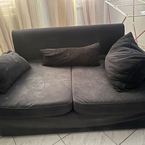 Two-seater sofa bed, black