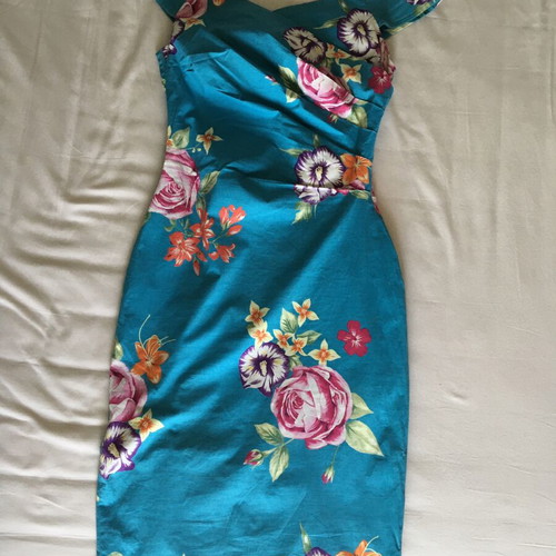 Karen Millen turquoise dress with floral pattern, like new, size S