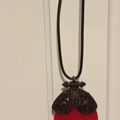 Boho pendant vintage style with red oval stone, like new