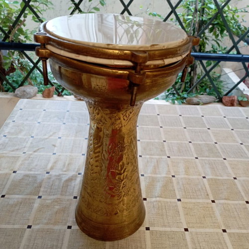 Traditional copper doumbek with embossed designs
