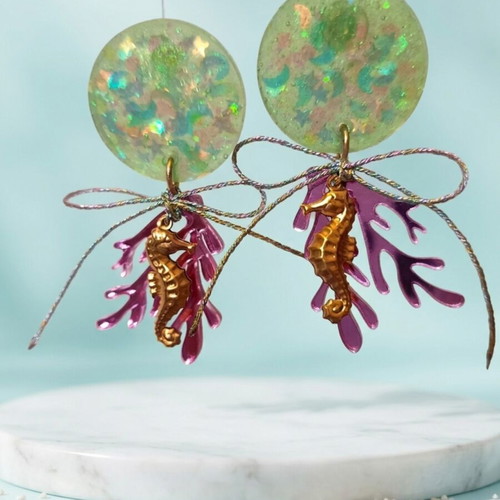 Handmade summer earrings resin plexiglass and steel new, pink and gold