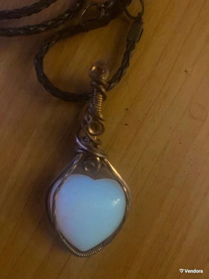 Handmade necklace with white opalite heart and wire wrapping