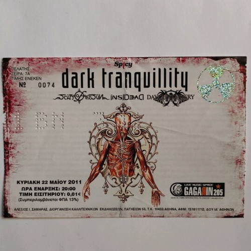Dark Tranquillity ticket like new, concert 22/5/2011
