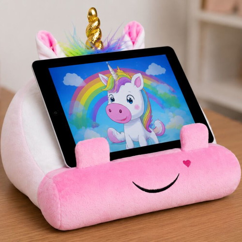 Cuddly Reader Unicorn reading pillow and tablet stand for kids