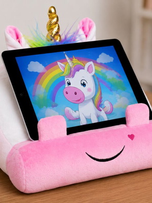 Cuddly Reader Unicorn reading pillow and tablet stand for kids