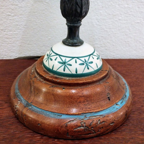 Handmade table lamp new from brass, wood and porcelain