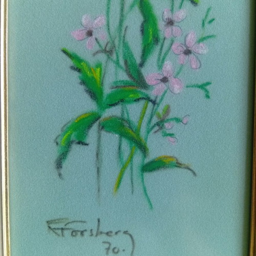 Pastel painting on cardboard 51x18 cm like new under glass