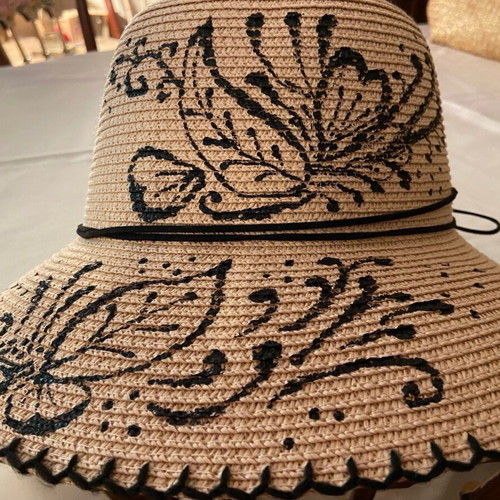 Straw hat new, hand-painted, powder color, size 54