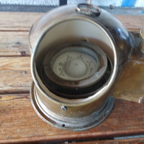 Nautical compass used vintage brass oil lamp Greek made 1935-45