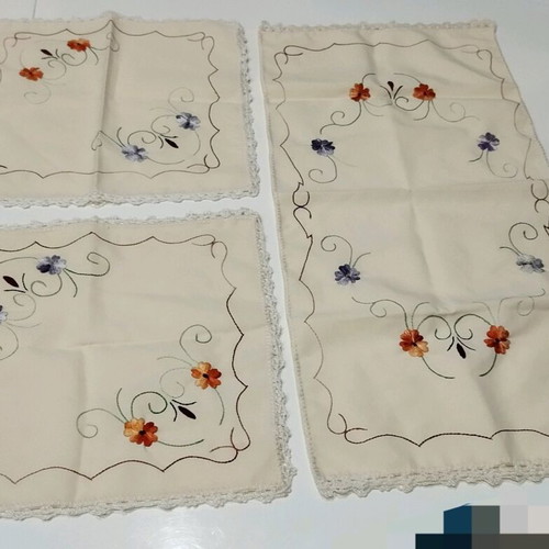 Handmade Set of 3 Embroidered Pieces with Lace New