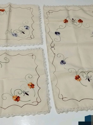 Handmade Set of 3 Embroidered Pieces with Lace New